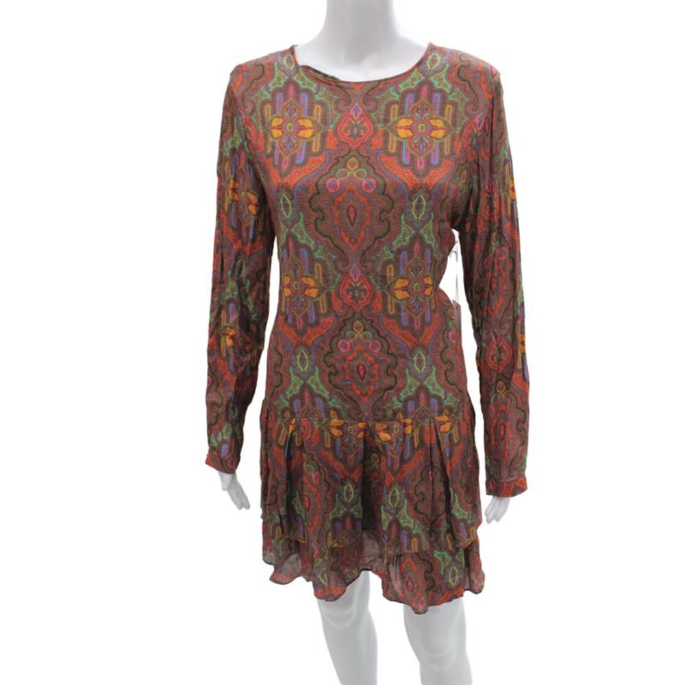 Sam & Lavi Womens Multicolor Paisley Long Sleeve Shift Dress Size M